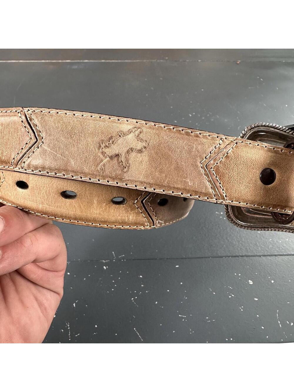 Nocona Belt Boys Young Man 26 Brown Tan Bucking Bull Embossed Leather NWT